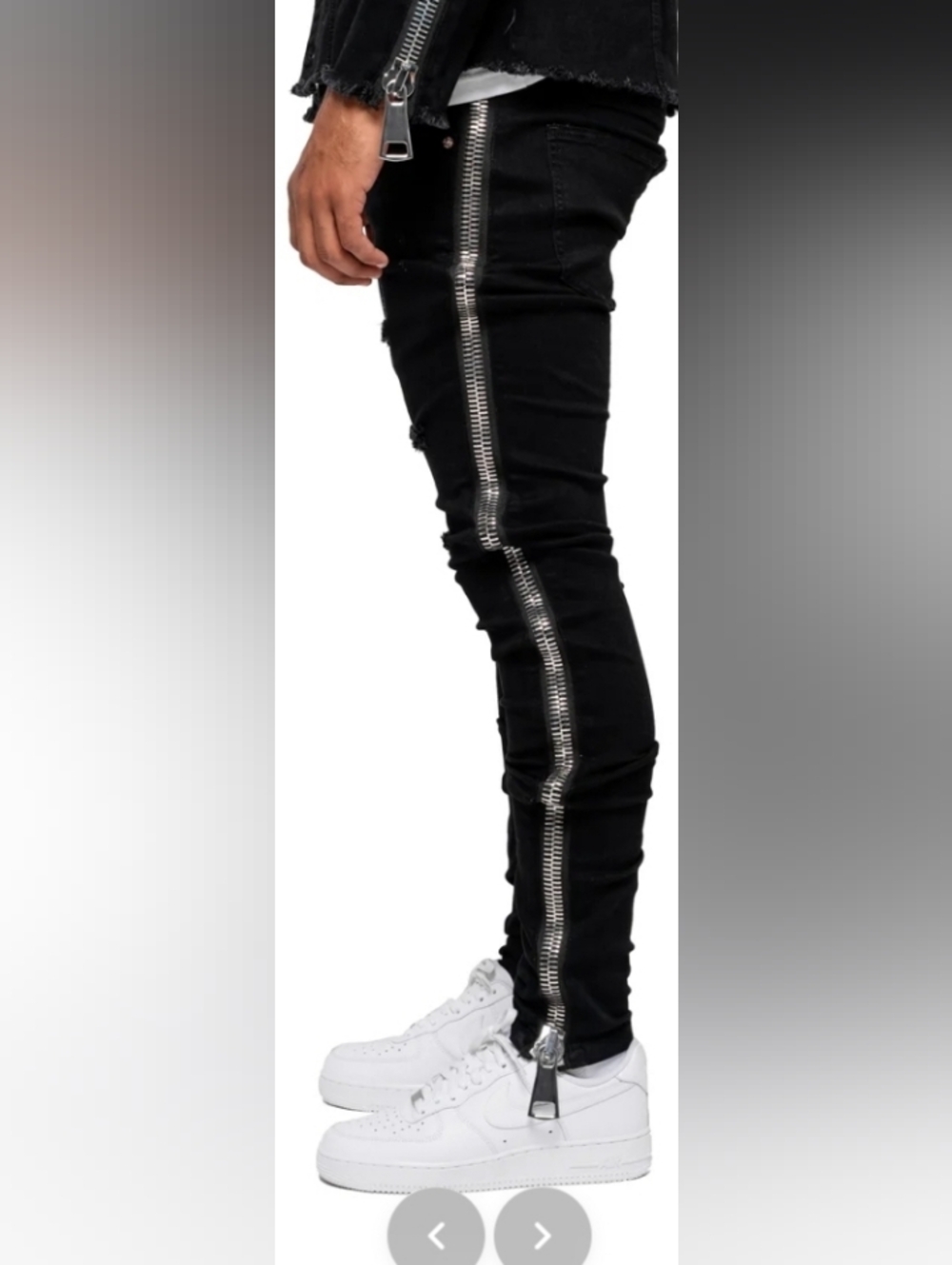 Filthy Wealth Black Skinny Jeans with Exposed Silver Side Zipper